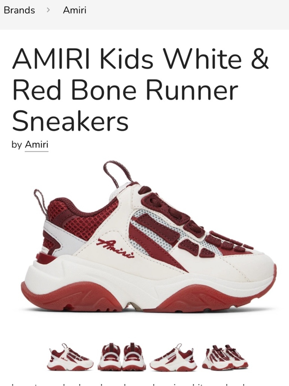 AMIRI White and Red bone runner Kids Sneakers